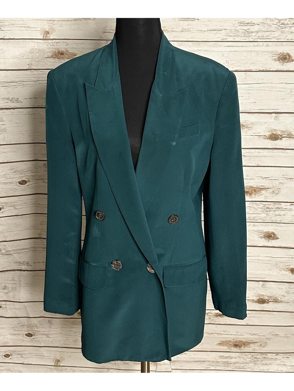 Vintage Hugo Buscati silk double-breasted blazer Size 4 teal green tailored